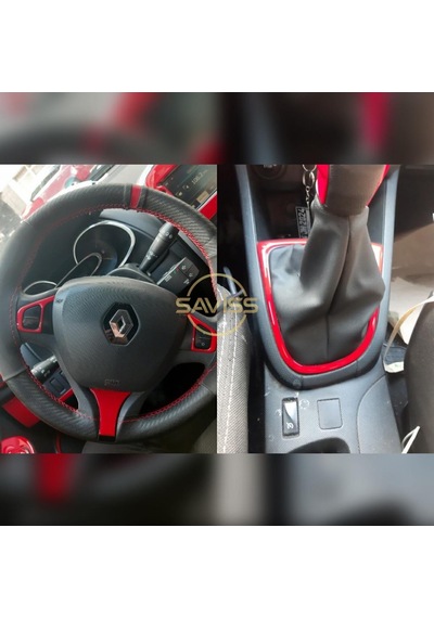 Renault Clio4 Double Teyp uyumlu Full Set Kırmız Torpido Konsol Maun Kaplama (Kırmızı)