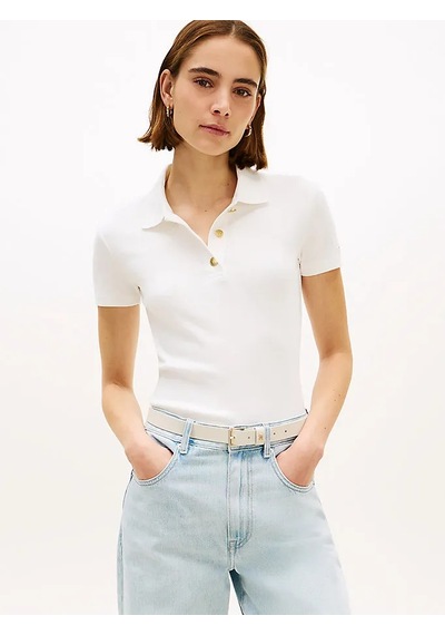 Gold Button Slım Ss Polo Kadın Beyaz T-shirt - Ww0ww49252