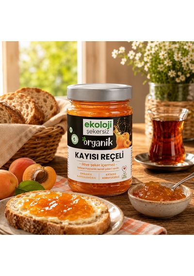 Organik Glutensiz Şekersiz Kayısı Reçeli 380 Gr.