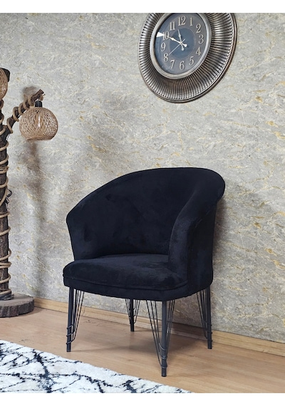 Zafir Tekli Teddy Siyah Boyalı Telli Ayak Çay Seti Koltuk Tekli Berjer , Balkon, Salon, Ofis Siyah