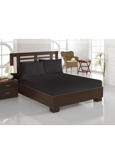 Tek Kişilik Ranforce Kumaş Lastikli Fitted Çarşaf Takımı Siyah