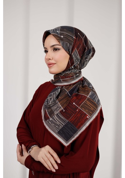 Mimiyum Nota Desen Soft Eşarp Bordo Füme