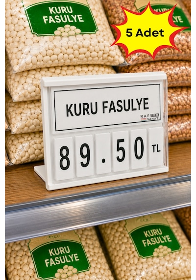 5 Adet - Fiyat Kasetlik Manav Kasap Şarküteri Etiketi Rakamlı Fiyatlık Ayaklı Küçük Boy 77x62 Mm Beyaz