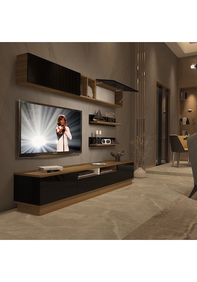 Decoraktiv Trendstyle 5220s Mdf Tv Ünitesi Tv Sehpası - Pera Siyah Meşe - Siyah