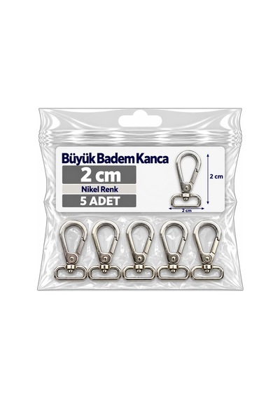 Paracord Aksesuar 2 Cm Büyük Badem Kanca Nikel Renk 5 Adet