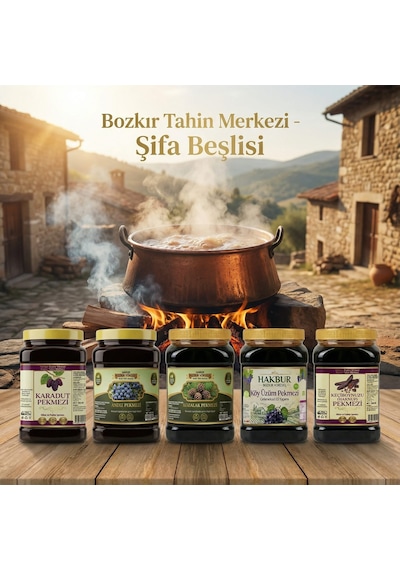 Bozkır Tahin Merkezi Karadut + Keçiboynuzu + Üzüm + Kozalak + Andız Pekmezi 5 x 950 G