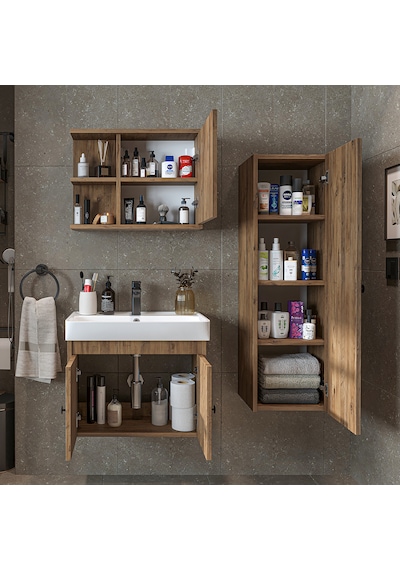 Ada Lavabolu Banyo Alt Dolabı + Banyo Üst Dolabı + Banyo Boy Dlp Atlantik Çam