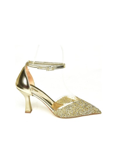 Fox Shoes U614633414 Altın Sim Kalın Topuklu Abiye Ayakkabı Altın