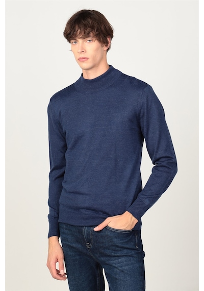 Tudors Slim Fit Dar Kesim Yarım Balıkçı Yaka Düz Erkek Kazak-25698 Lacivert