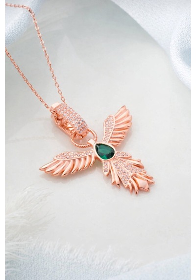 Çekirdekjewelry 925 Ayar Gümüş Rose Kaplama Zümrüdüanka Kolye Rose