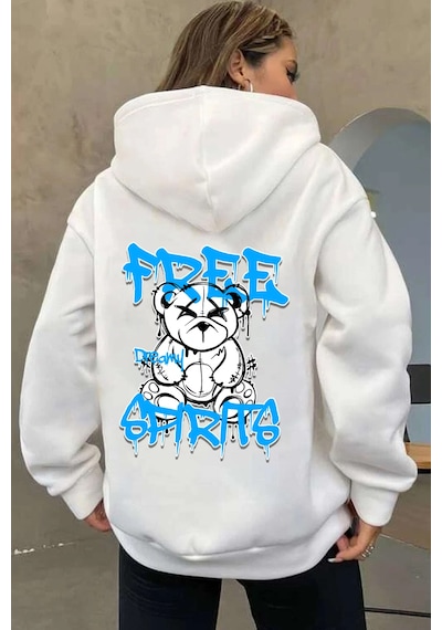 Free Grafiti Sırt Baskılı Sweatshirt Beyaz