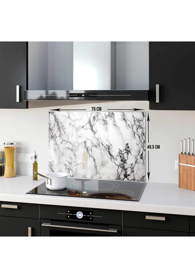 Decorita 10001507001 Beyaz Mermer Görünümlü Cam Ocak Arkası Koruyucusu, 49,5cm X 76cm