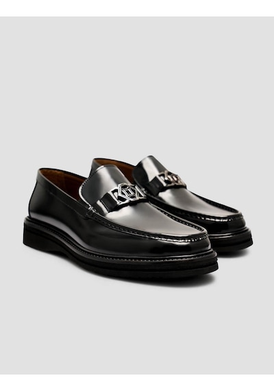 Cabani Hakiki Premimum Deri Siyah Erkek Metal Tokalı Loafer Siyah