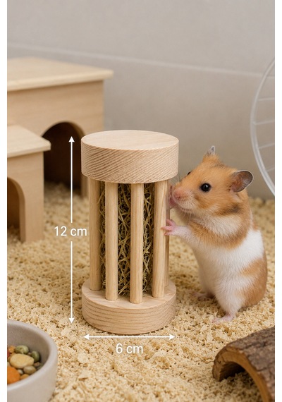 Doğal Ahşap Orta Boy Saman Ot Silindiri -hamster, Ginepig Ve Tavşan Yemliği