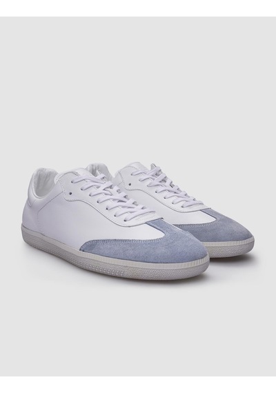 %100 Hakiki Deri Beyaz - Mavi Süet Bağcıklı Erkek Sneaker-beyaz Beyaz