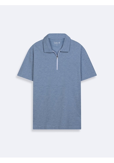 LTB Fermuarlı Pike Polo Yaka Mavi T-shırt