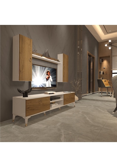 Decoraktiv Eko 7 Mdf Dvd Gold Tv Ünitesi Tv Sehpası - Beyaz Pera Beyaz - Meşe