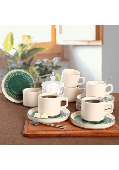 Keramika 20789-98 Maya Stackable Çay Takımı 12 Parça 6 Kişilik Yeşil