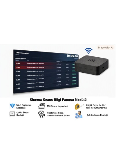 Sinema Seans Bilgi Panosu Modülü Wifi Bağlantılı, Uzaktan Yönetilebilir, 750 Seans Kapasiteli
