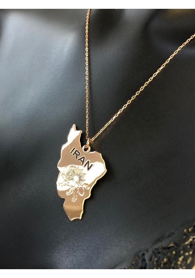 Vog İran Pehlevi Aslanı Haritası Bayrağı Rose Renk 925 Ayar Gümüş Ülke Kolye