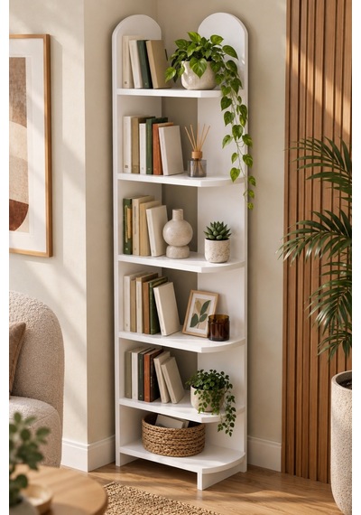 Sulorahome 5 Raflı Beyaz Çok Amaçlı Kitaplık Ve Dekoratif Raf Ünitesi Antrasit
