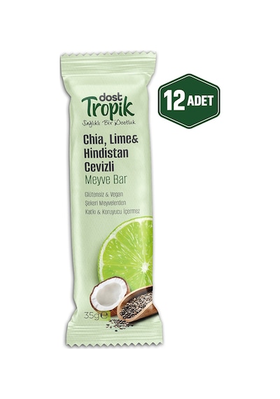 Chia, Lime Ve Hindistan Cevizli Aromalı Meyve Bar 35 G Meyve İçeren Pratik Atıştırmalık 12 Adet