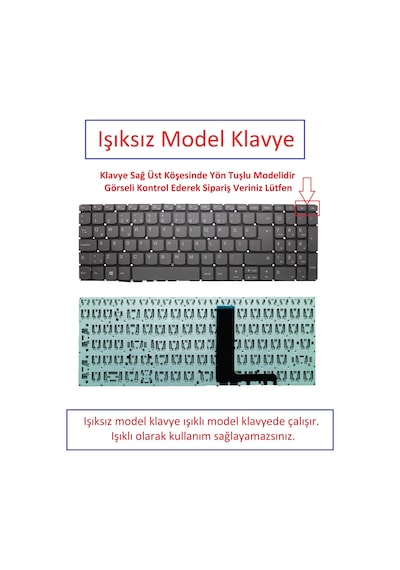Işıksız, Uyumlu Notebook Klavye - Lenovo Ideapad 330r-15ıkb - Sağ Üst Yön Tuşlu