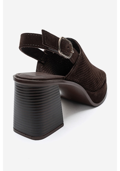 Luvi Shoes Penvıa Kahverengi Süet Hakiki Deri Kadın Kalın Topuklu Sandalet