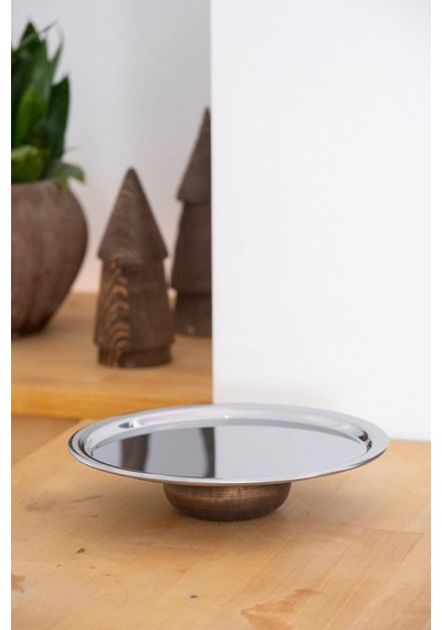 Ahşap Ayaklı Metal 23 Cm Tatlı Meyve Servis/sunum Tepsisi