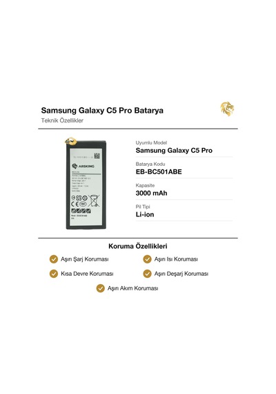 Samsung Galaxy C5 Pro Uyumlu Güçlendirilmiş Batarya Eb-bc501abe 3000 Mah Pil Telefon Bataryası
