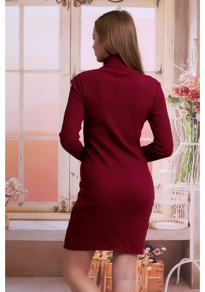 Self Clothing Kadın Bordo Balıkcı Yaka Petek Kumaş Elbise Slf1370 Bordo