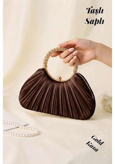 Famels Pileli /pilseli Çanta Yeni Model Pilseli Abiye Çanta Kahve Saten Taşlı Kulp Ve Zincirli,gold Kasa Kahve Saten Famels Pileli /pilseli Çanta Yeni Model Pilseli Abiye Çanta Kahve Saten Taşlı Kulp Ve Zincirli,gold Kasa Kahve Saten