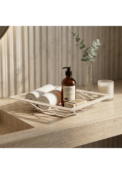 Kameton Kareline Çelik Meyve & Servis Kasesi - Krem