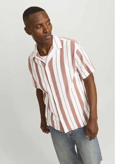 Jack & Jones Erkek Rahat Kesim Çizgili Gömlek - Luke 12255235 Maple Syrup Kiremit