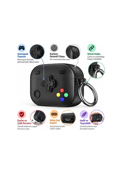 Apple Airpods Pro 3 İle Uyumlu Gamepad Kulaklık Kılıfı Siyah