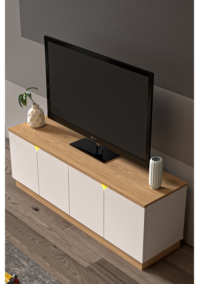 Led Işıklı Tv Ünitesi Mdf Kapak 150 Cm Beyaz