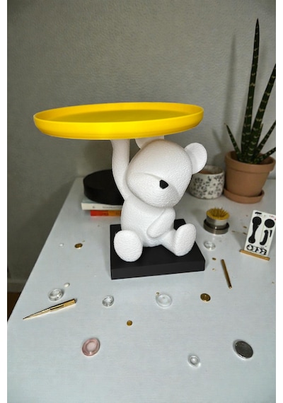 14cm Mini Sevimli Ayıcık, Tatlı Makyaj Organizeri, Plastik Biblo Açık Sarı