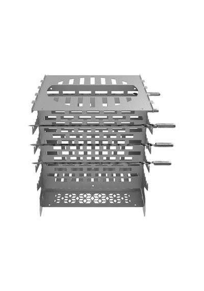 Kamp Ayısı 2mm Galvaniz Metal Grillspett Çift Taraflı Dikey Şiş Mangal Izgarası - 6 Şiş Hediyeli, Özel Taşıma Çantalı Gri