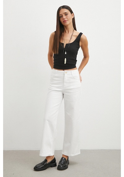Never More Yüksek Bel Culotte Jean Beyaz