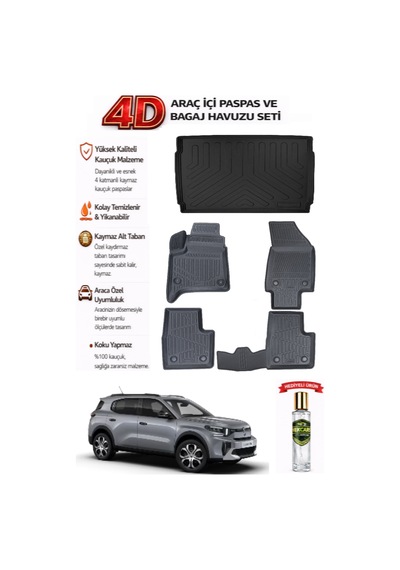 Citroen C3 Aircross Hybrıd 2026 Model Araca Özel Kokusuz Paspas Takımı + Alt Bagaj Havuzu