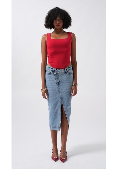Etiler Collection Kare Yaka Kalın Askılı Bodysuit Kırmızı