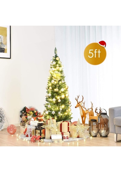 Lexroo Yeşil Yapay Kalem Noel, Birinci Sınıf Menteşeli Çam Ağacı, Sağlam Metal Ayaklı, Ev Standart