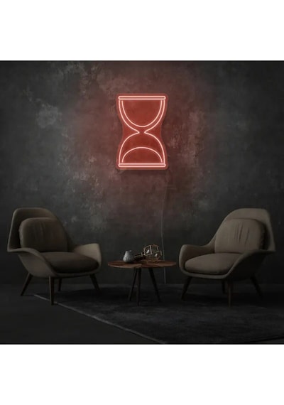 Kum Saati Figürlü Neon Tabela Kırmızı