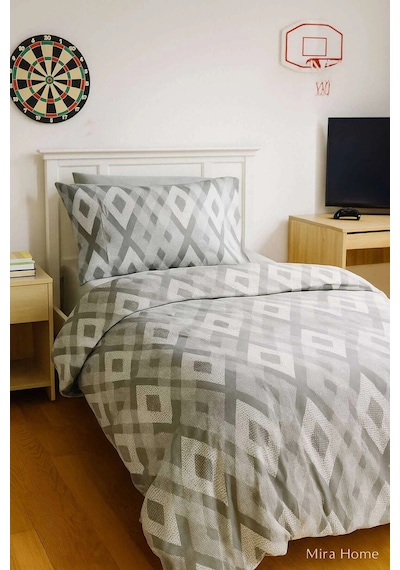 Zigzag Desenli Gri Pamuklu Tek Kişilik Nevresim Takımı Çok Renkli