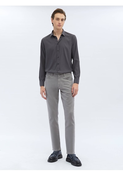 Kip Gri Dokuma Slim Fit Casual Pamuk Karışımlı Pantolon 659489 Gri