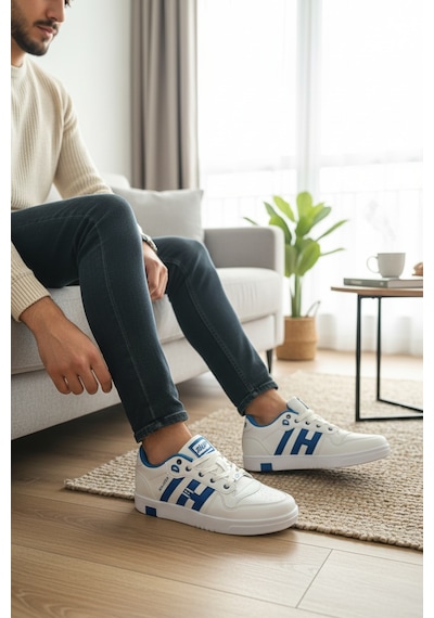 Enoch Erkek Şeritli Kolej Tarzı Spor Ayakkabı - Retro Street Sneaker Beyaz Mavı