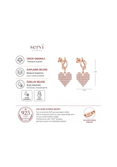 Servi 925 Ayar Gümüş Rose Aşk Düğümü Pixel Kalp Sallantılı Küpe-501 Gümüş - Pembe
