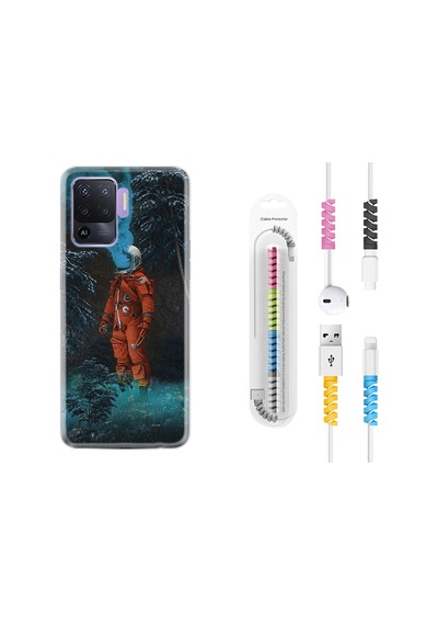 Oppo Reno 5 Lite Kılıf Kablo Koruyuculu Astronot Smoke 1769
