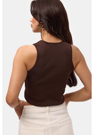 Kadın Kahve S6-81 Aksesuar Detaylı Crop Bluz