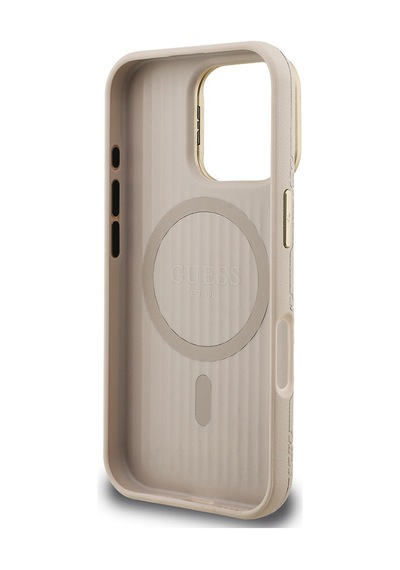Apple Uyumlu iPhone 16 Pro Kılıf Guess Lisanslı M-safe Şarj Özellikli Kamera Standlı Peony Kapak Bej